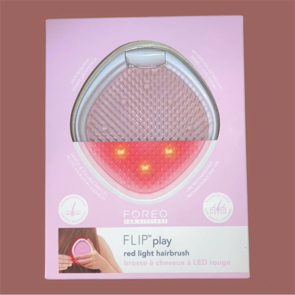 FOREO FLIP Play Red Light Hairbrush Tickle Me Pink NWT